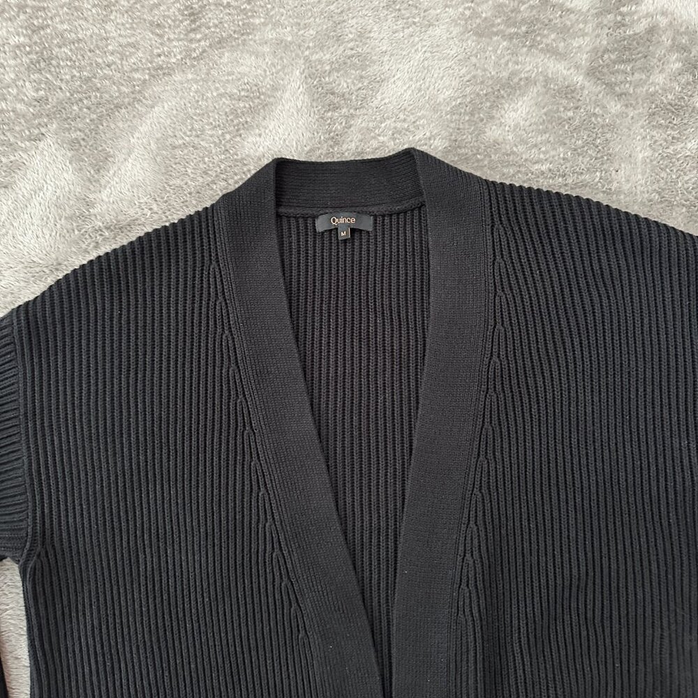 Quince 100% Cotton Ribbed Black Oversized Cardigan MEDIUM - Picture 2 of 7